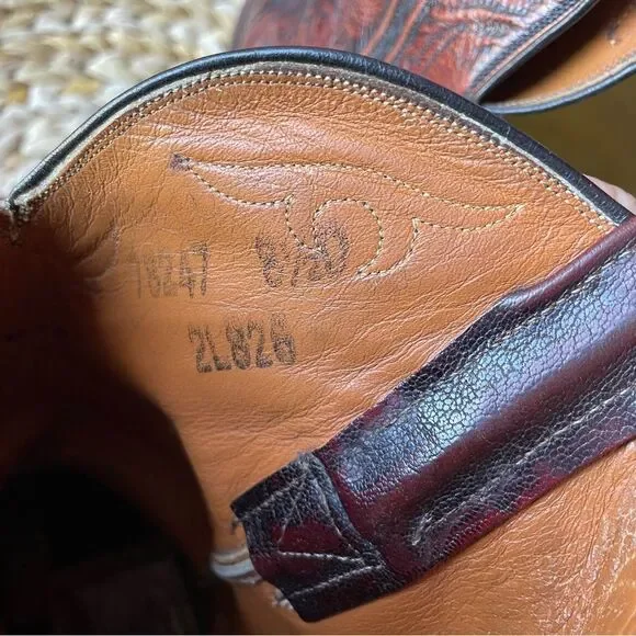 Vintage Lucchese Cherry Ostrich Quill Cowboy Western Men's Boots 8.5D - Picture 8 of 11